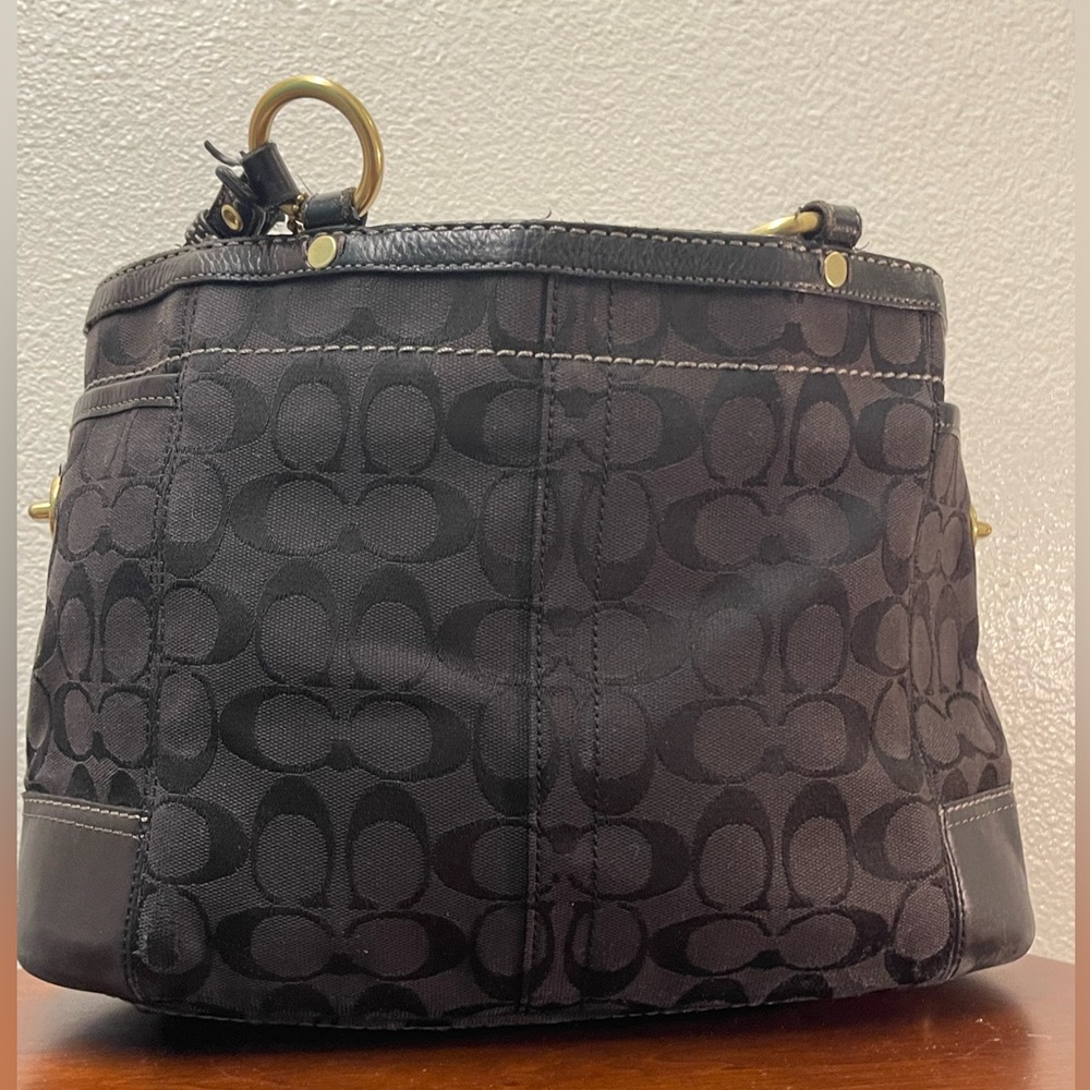 Coach Gallery Signature Tote Shoulder Handbag Jacquard Leather (Black)